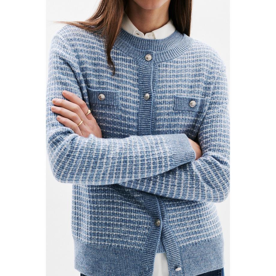 Caroll Cardigan Rayé Col Montant Coupe Droite  