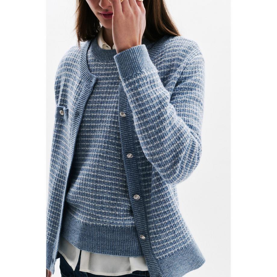 Caroll Cardigan Rayé Col Montant Coupe Droite  