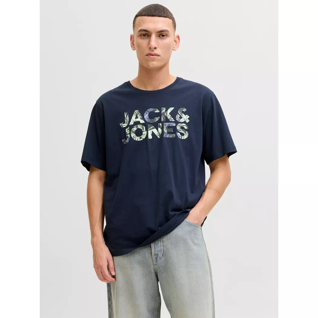 T-Shirt JACK & JONES "JJECORP Herren-Tee mit figurbetonter Silhouette", Herren, Gr. XL, blau (navy), Jersey, Obermaterial: 100% Baumwolle, bedruckt, schmal hüftbedeckend, Rundhals, gerader Abschluss, Shirts T-Shirt, bedruckt, modisch, schmal, Baumwolle, R