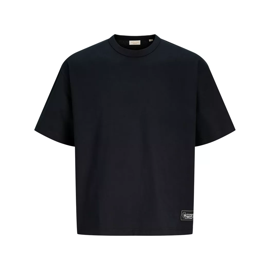 Rundhalsshirt JACK & JONES "JJECORP mit Logo-Print und klassischem Rundhals", Damen, Gr. L, schwarz (schwarz fit:slim, large print, schwarz), Single Jersey, Obermaterial: 100% Baumwolle, bedruckt, regular fit normal, Rundhals, Shirts Rundhalsshirt, Baumwo 3