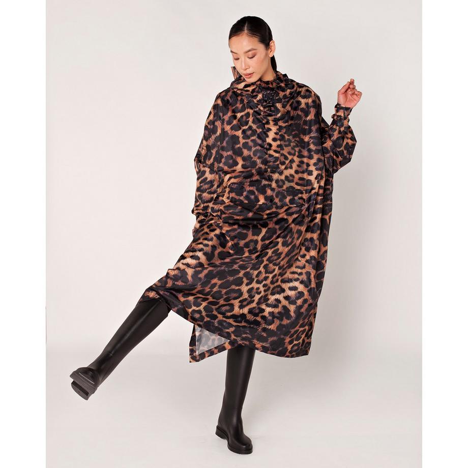 Rainkiss Poncho con Cappuccio Stampa Leopardata  