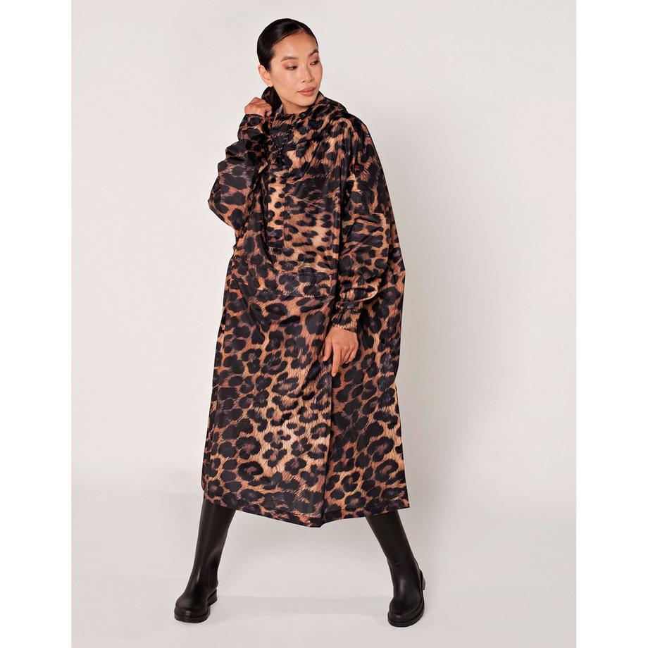Rainkiss Poncho con Cappuccio Stampa Leopardata  
