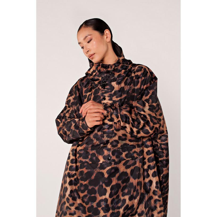 Rainkiss Poncho con Cappuccio Stampa Leopardata  