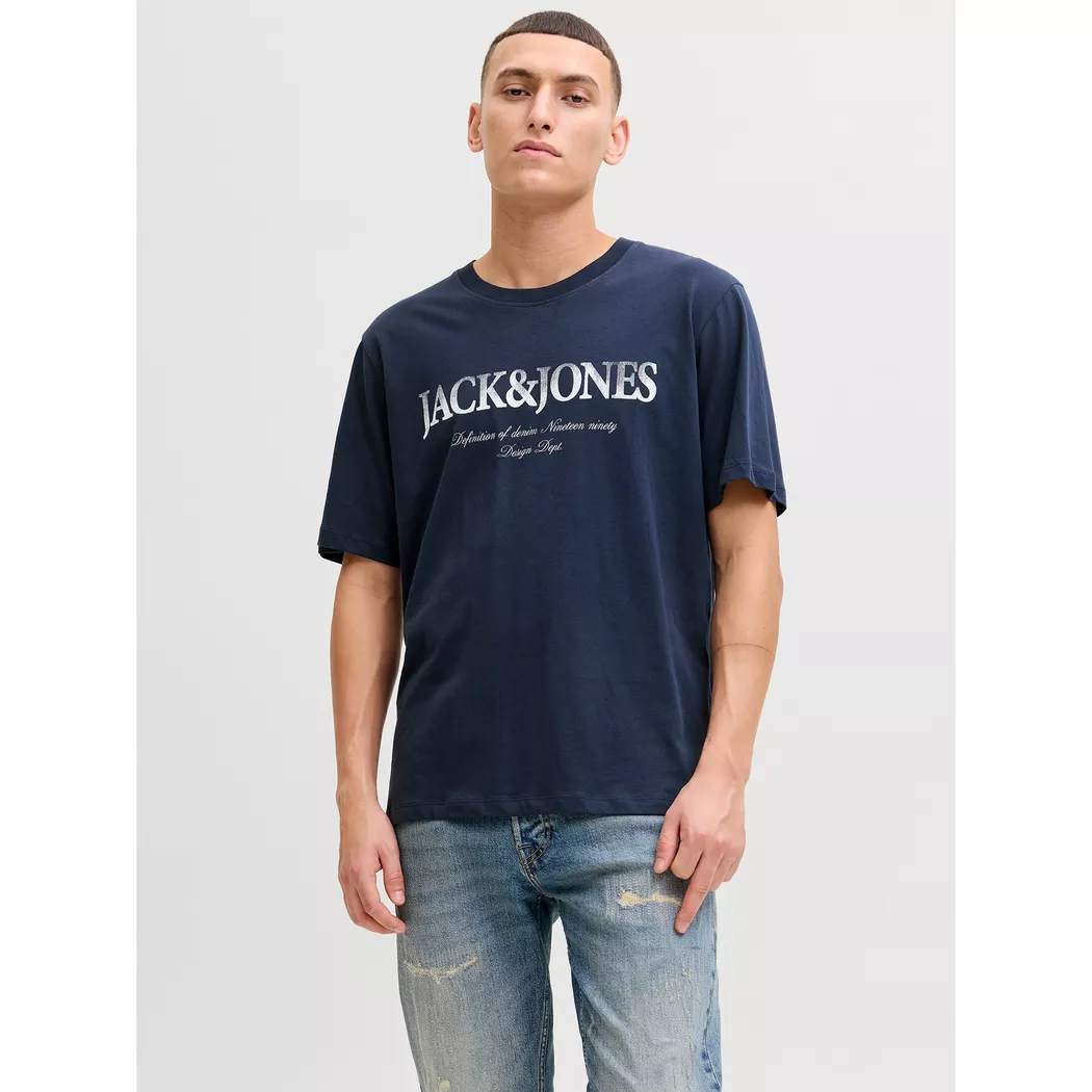 Rundhalsshirt JACK & JONES "JJEORGANIC BASIC TEE SS O-NECK NOOS", Herren, Gr. M, blau (navy), Single Jersey, Obermaterial: 100% Baumwolle, unifarben, schmal normal, Rundhals, gerader Abschluss, Shirts Rundhalsshirt