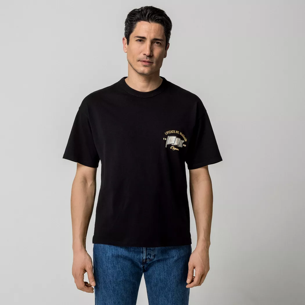 Rundhalsshirt JACK & JONES "JJECORP mit Logo-Print und klassischem Rundhals", Damen, Gr. L, schwarz (schwarz fit:slim, large print, schwarz), Single Jersey, Obermaterial: 100% Baumwolle, bedruckt, regular fit normal, Rundhals, Shirts Rundhalsshirt, Baumwo 9