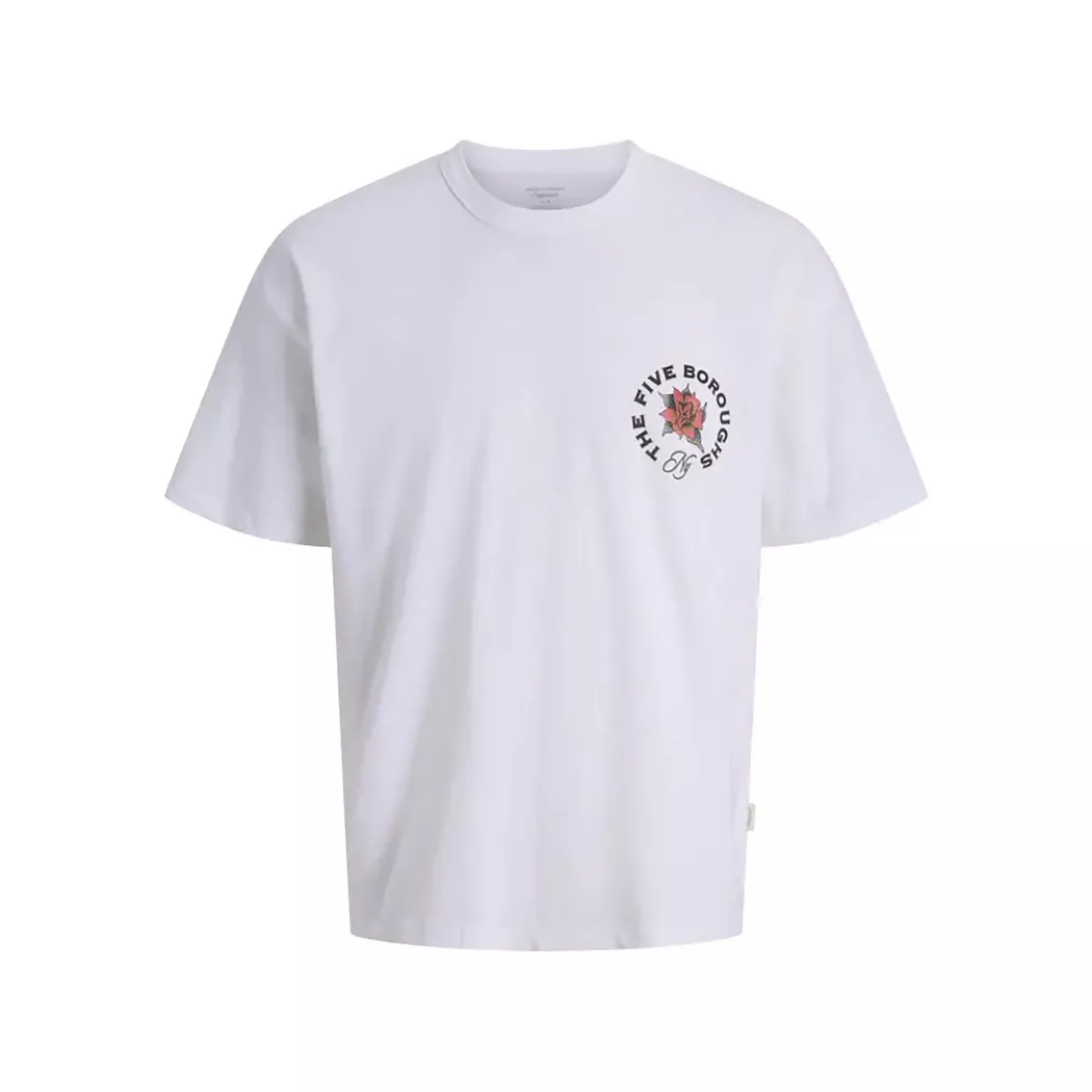 Rundhalsshirt JACK & JONES "JJESTAR mit Pigmentprint und Baumwollgefühl", Herren, Gr. M, weiß, Single Jersey, Obermaterial: 100% Baumwolle, bedruckt, relaxed fit normal, Rundhals, gerader Abschluss, Shirts Rundhalsshirt, Baumwolle, relaxed fit 9