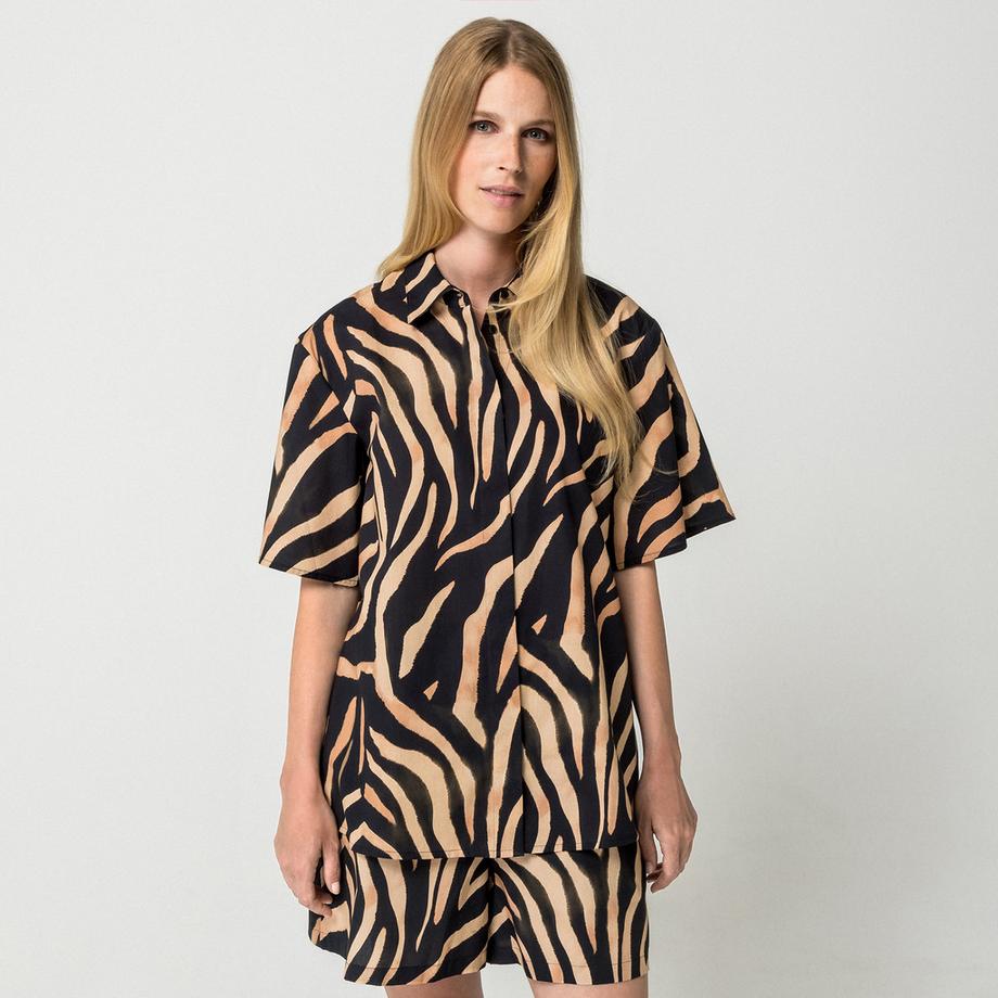 HUGO Camule-1 Kurzarm Bluse mit Zebramuster  