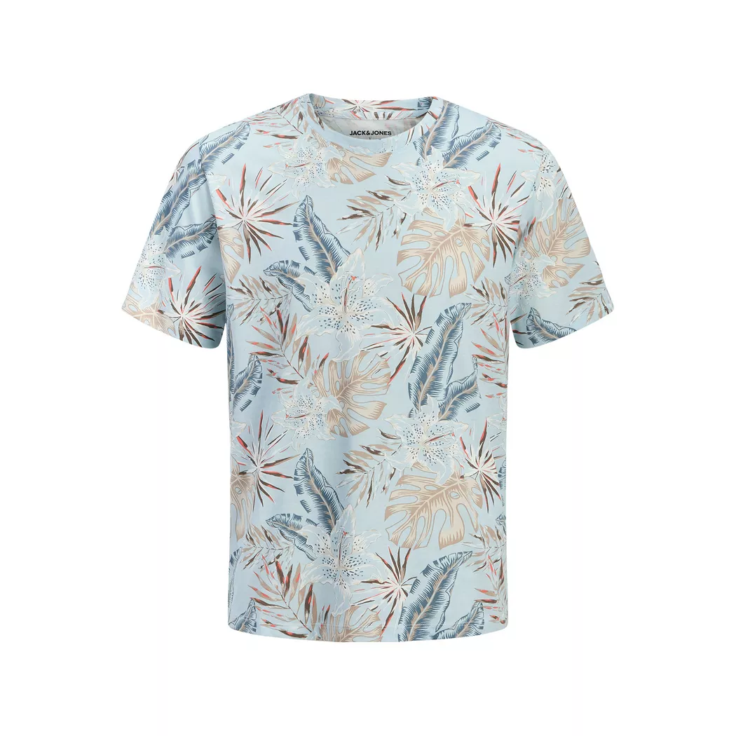 Rundhalsshirt JACK & JONES "JJHONOLULU AOP TEE SS CREW NECK", Damen, Gr. M, celestial blau, Jersey, Obermaterial: 100% Baumwolle, bedruckt, regular fit normal, Rundhals, Shirts Rundhalsshirt, Baumwolle, regular fit 4