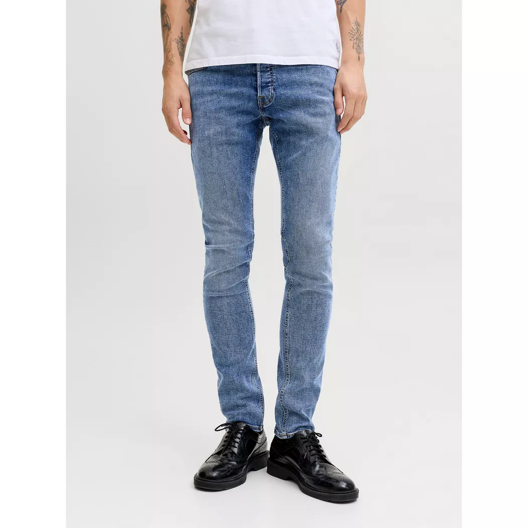 Slim-fit-Jeans JACK & JONES "JJIGLENN Slim-Fit mit Stretch und praktischer 5-Pocket-Form", Herren, Gr. 32, Länge 34, blau denim1, Denim/Jeans, Obermaterial: 71% Baumwolle, 28% Polyester, 1% Elasthan, Abriebeffekte, slim fit knöchellang, Jeans Slim-fit-Jea