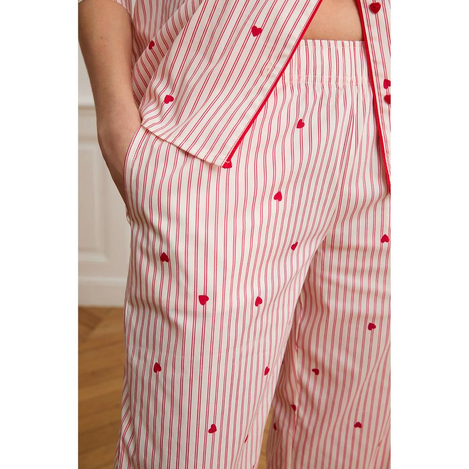 Etam Pantalon de pyjama à rayures et imprimé cœurs  