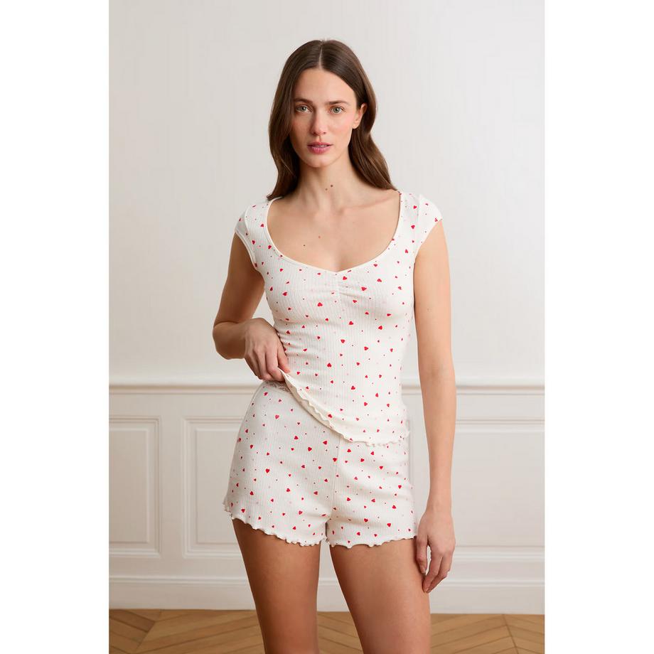 Etam Short de pyjama côtelé à imprimé cœurs  