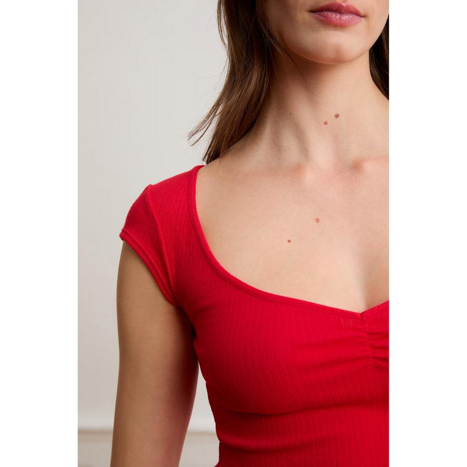 Etam Top Côtelé Manches Courtes Imprimé Cœurs  