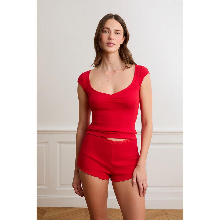 Etam Short de pyjama côtelé à imprimé cœurs  