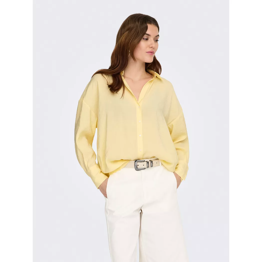 Hemdbluse ONLY "ONLZAZIMA L/S LOOSE SHIRT WVN NOOS", Damen, Gr. XL, double cream, Web, Obermaterial: 84% Modal, 16% Polyester, unifarben, oversize Po-bedeckend, Blusen Hemdbluse