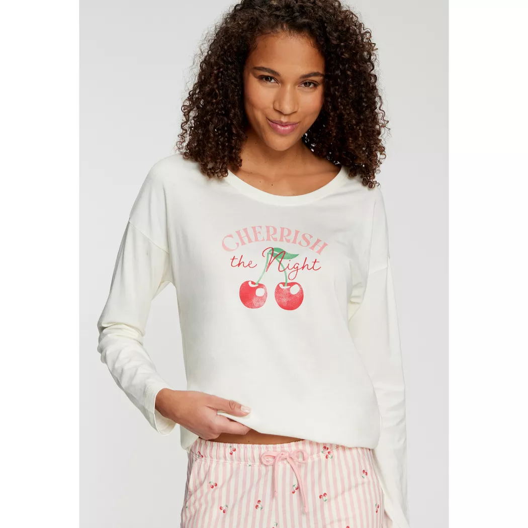 LASCANA Pyjama Langarmshirt VIVANCE DREAMS creme   44-46 damen