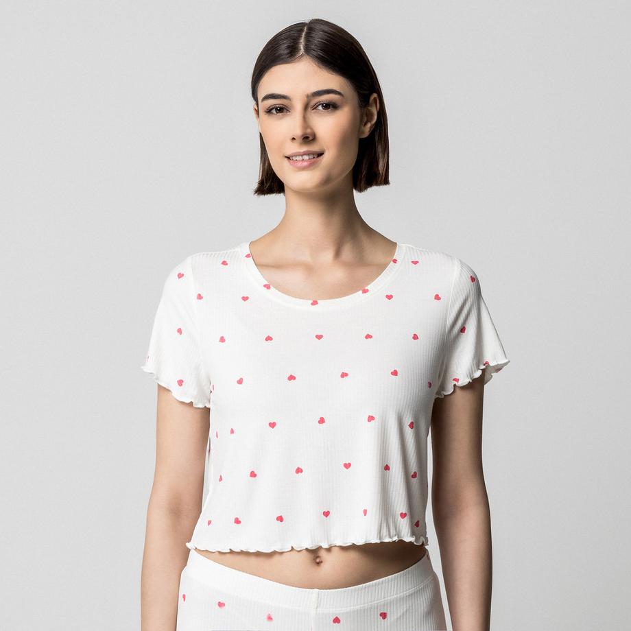 LASCANA Set Pigiama a Costine Stampa Cuori  