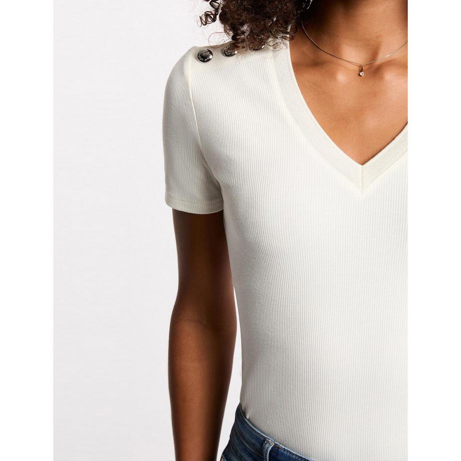 MORGAN T-shirt a costine con scollo a V e bottoni decorativi  