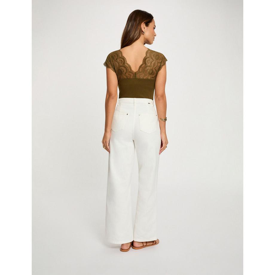 MORGAN T-shirt a costine con dettagli in pizzo  