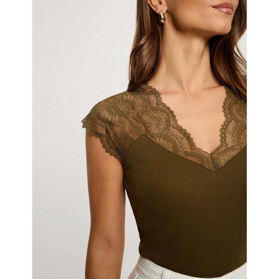 MORGAN T-shirt a costine con dettagli in pizzo  