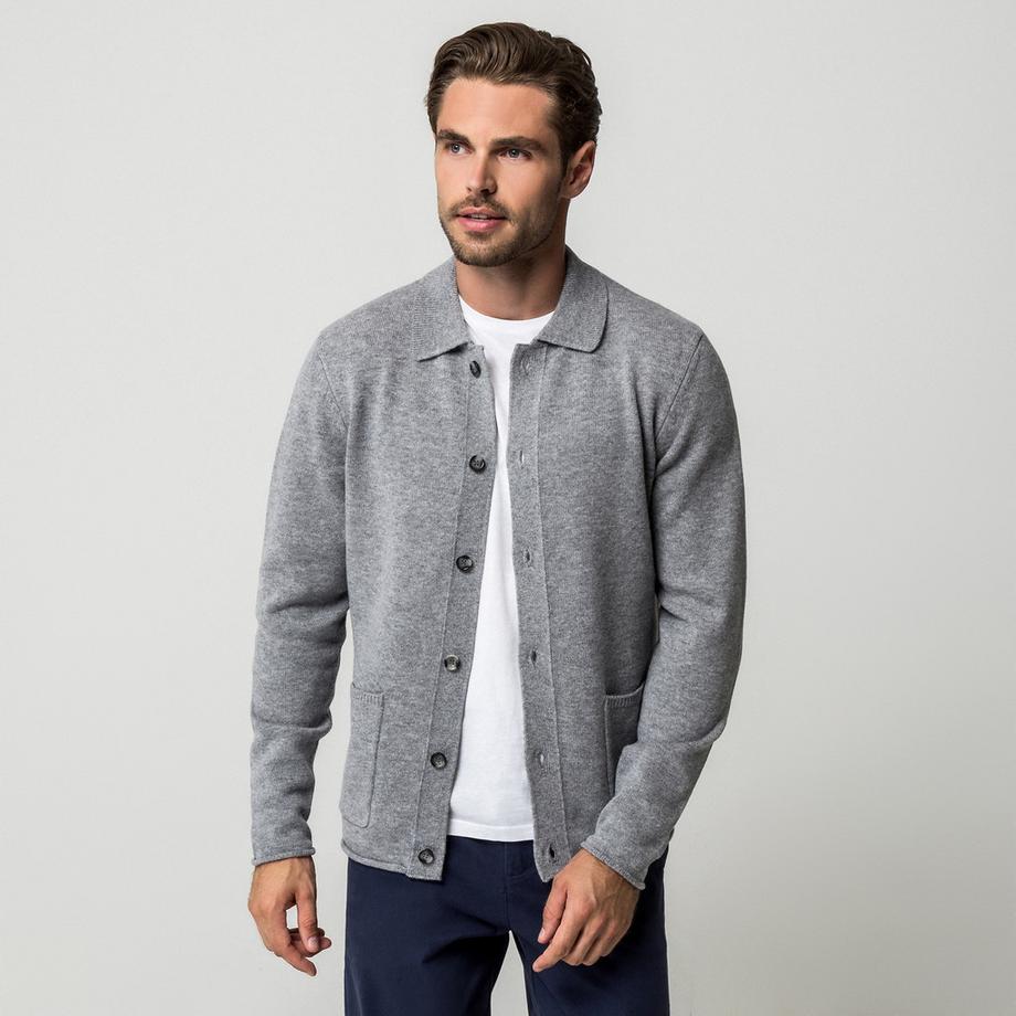 Manor Man Pullover à Col et Boutonnage Avant  