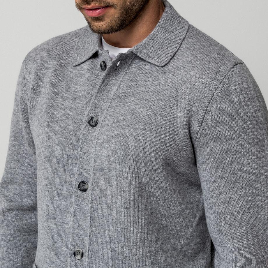 Manor Man Pullover à Col et Boutonnage Avant  