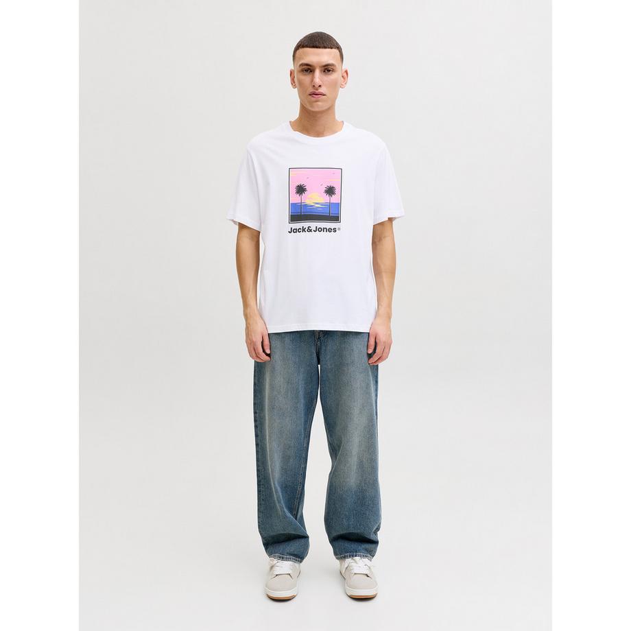 JACK & JONES Perry T-Shirt Col Rond avec Imprimé Palmier  