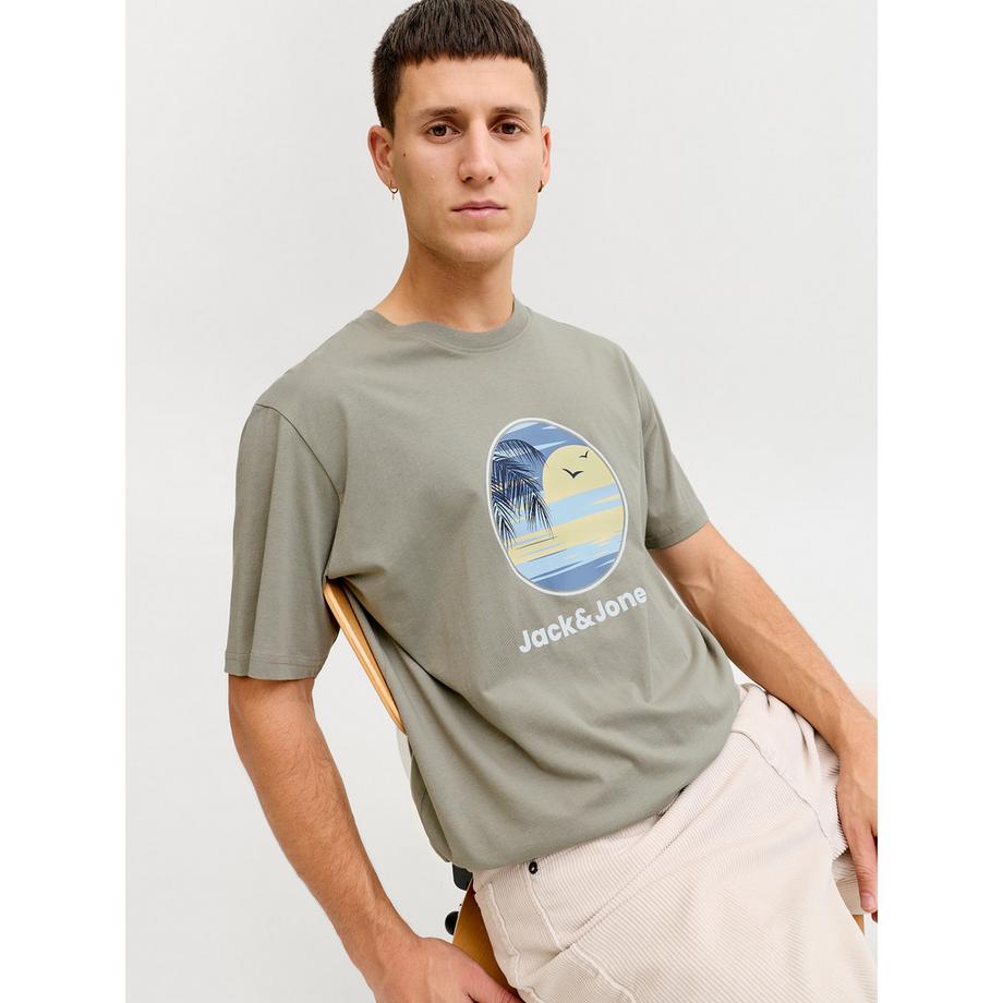 JACK & JONES Perry Rundhals T-Shirt mit Palmenprint  