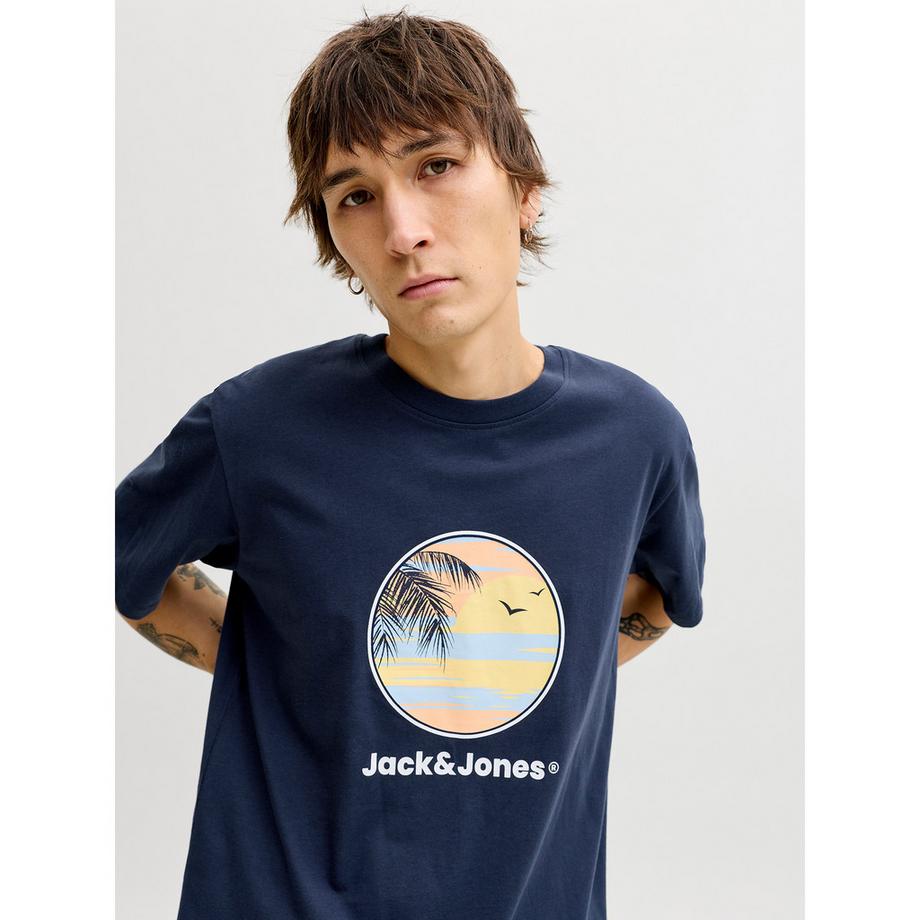 JACK & JONES Perry T-Shirt Col Rond avec Imprimé Palmier  