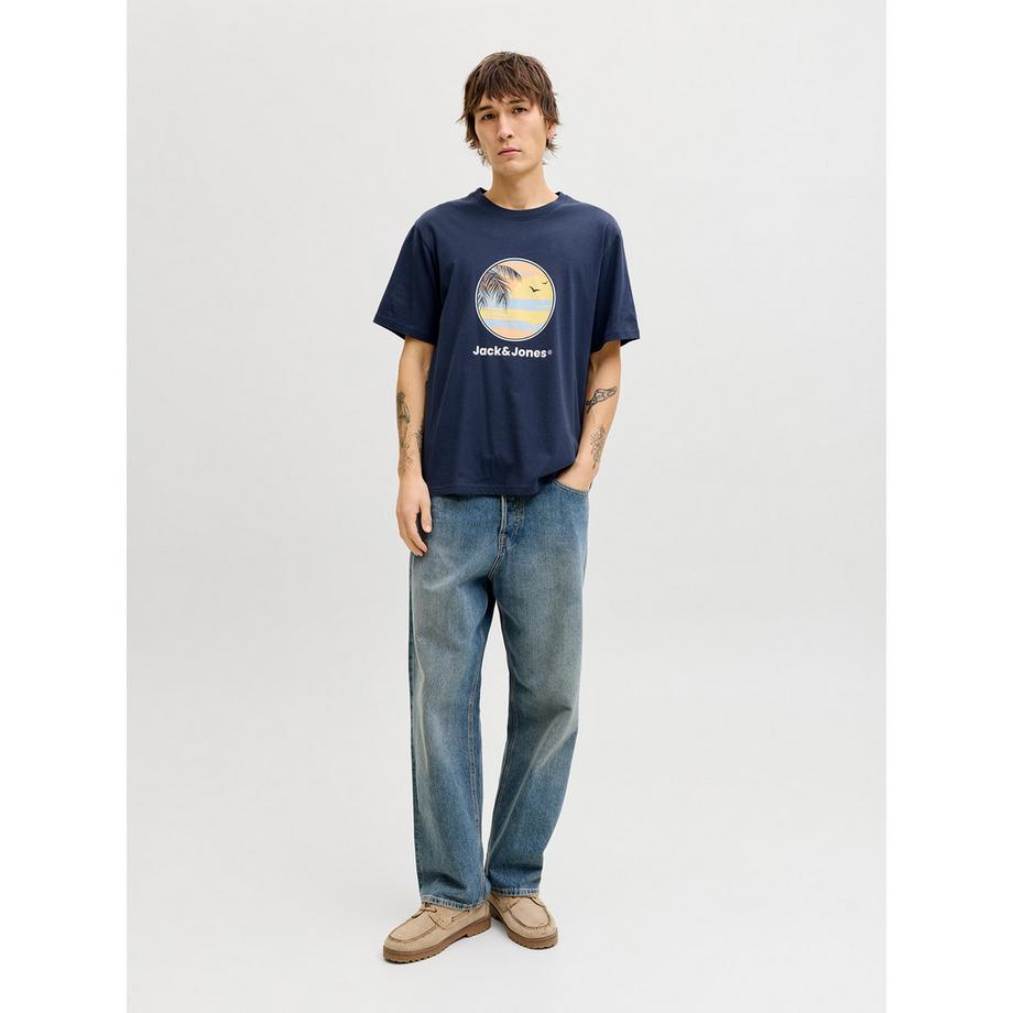 JACK & JONES Perry T-Shirt Col Rond avec Imprimé Palmier  