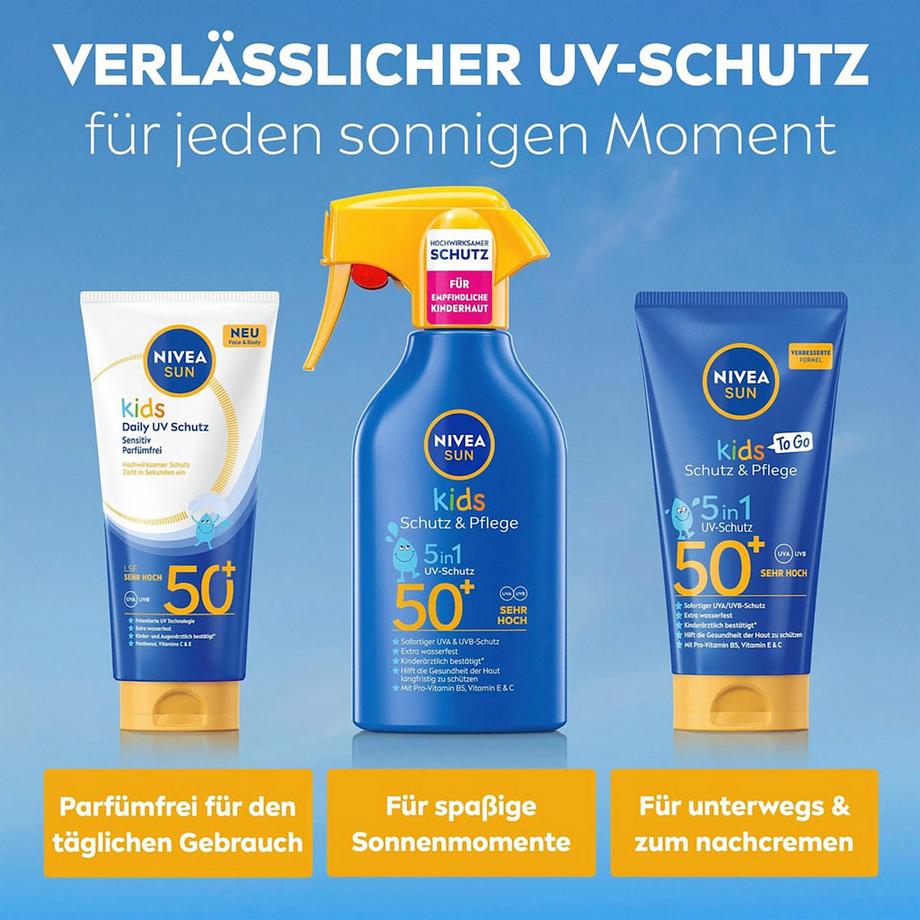 NIVEA SUN  Kids Daily UV Schutz Sensitiv Parfümfrei FPS 50+ 