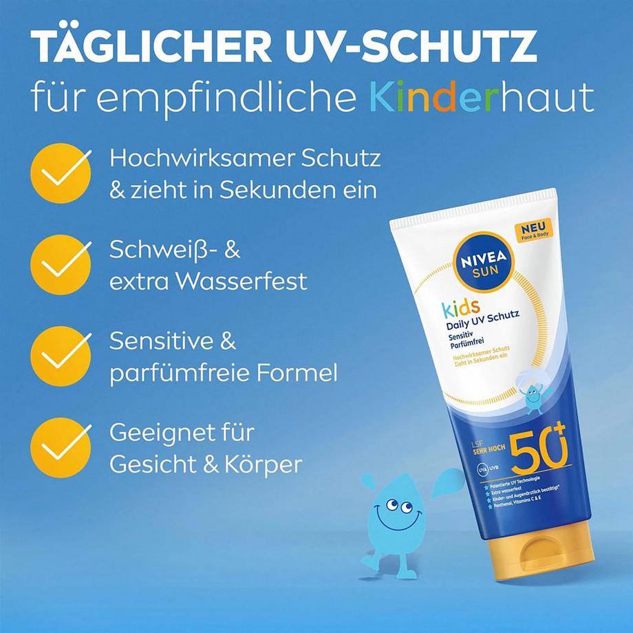 NIVEA SUN  Kids Daily UV Schutz Sensitiv Parfümfrei FPS 50+ 