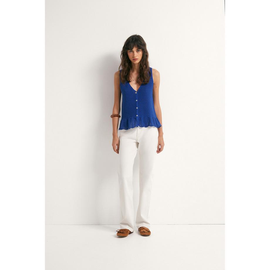 Sfera Gehäkeltes Strick-Top mit Knopfleiste  