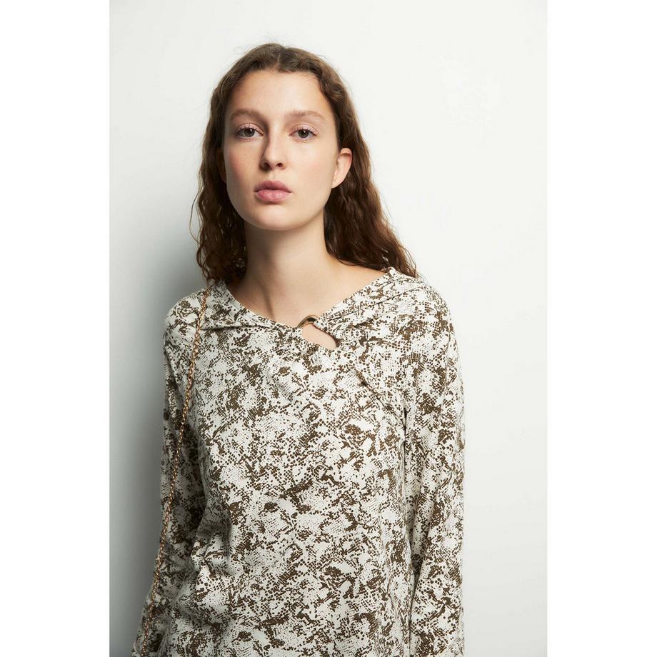 Sfera Langarm T-Shirt mit Polka Dots und Ringdetail  