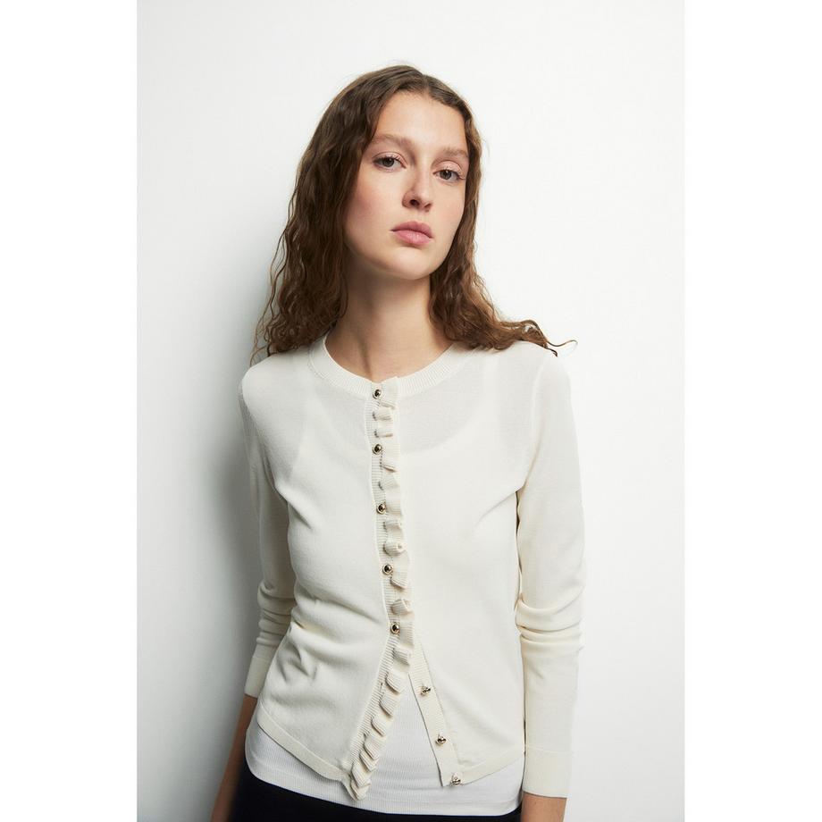 Sfera Cardigan Regular Fit mit Rüschenbesatz  