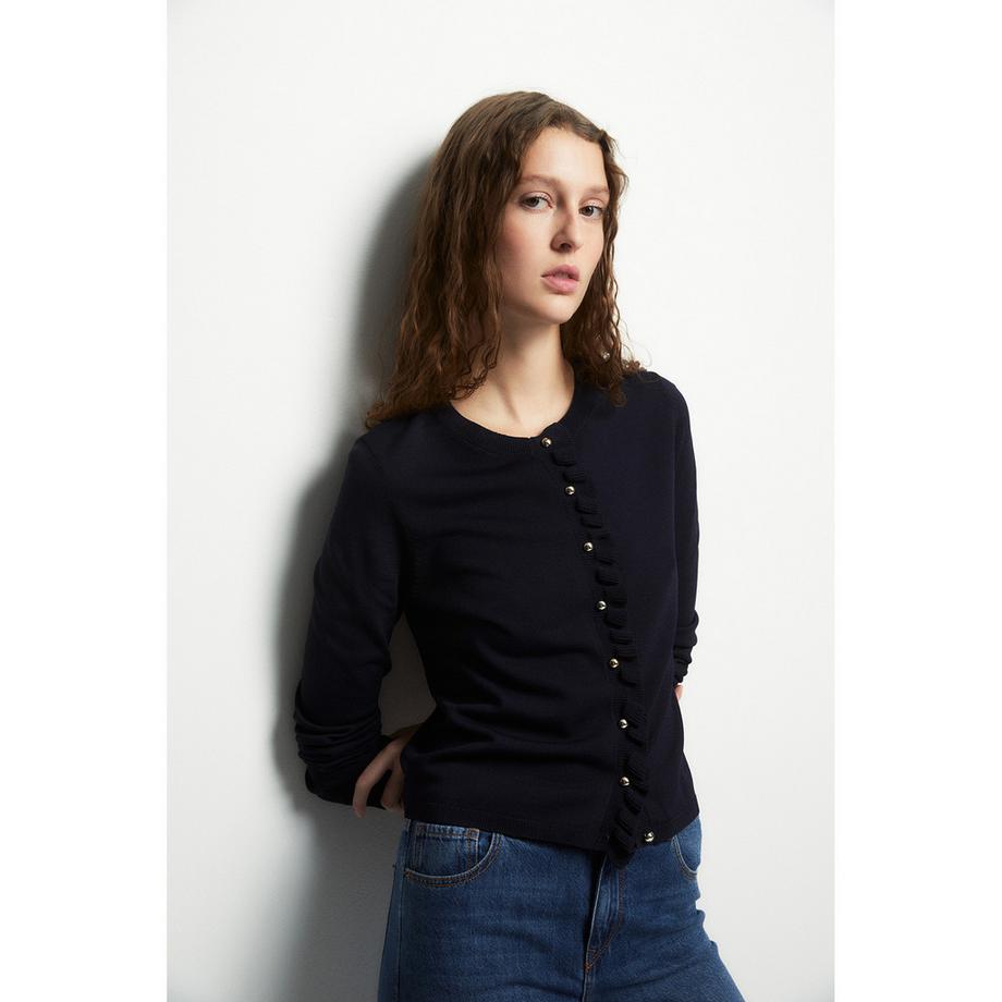 Sfera Cardigan Regular Fit mit Rüschenbesatz  