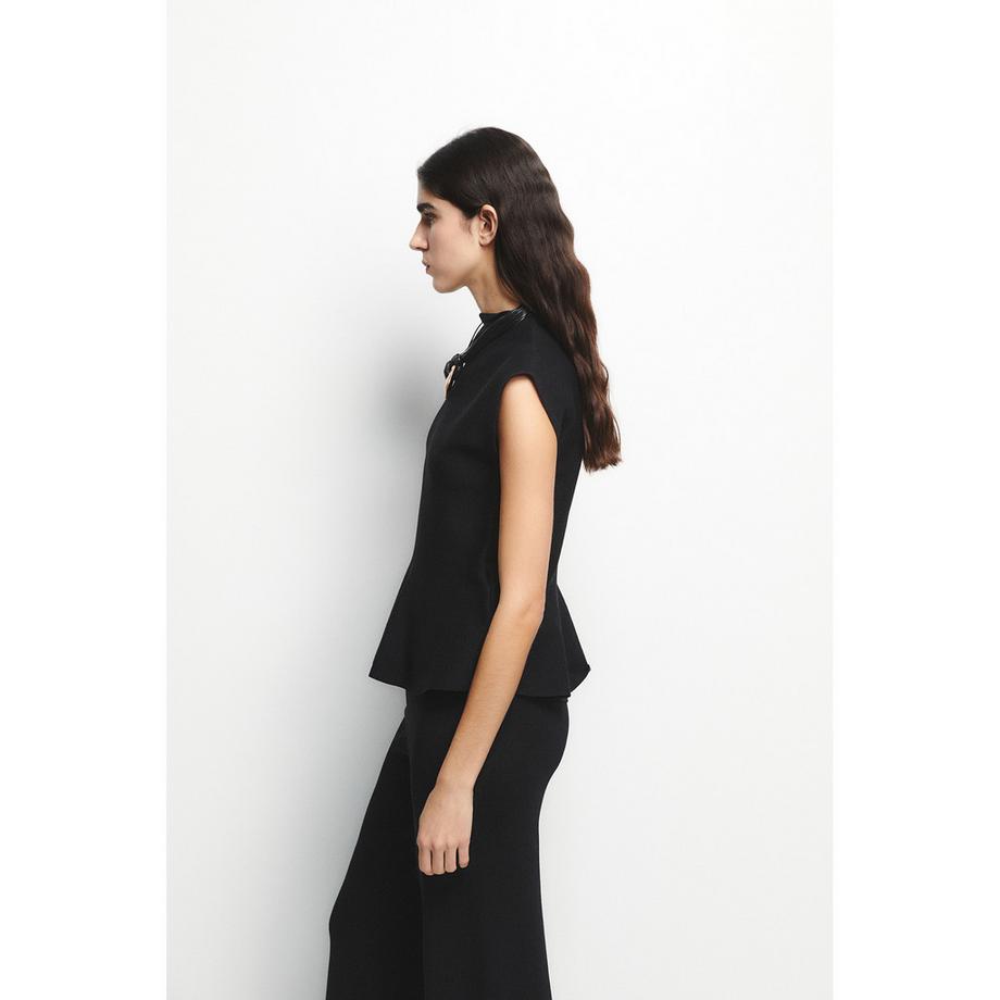 Sfera Peplum Top Kurzarm Stehkragen  