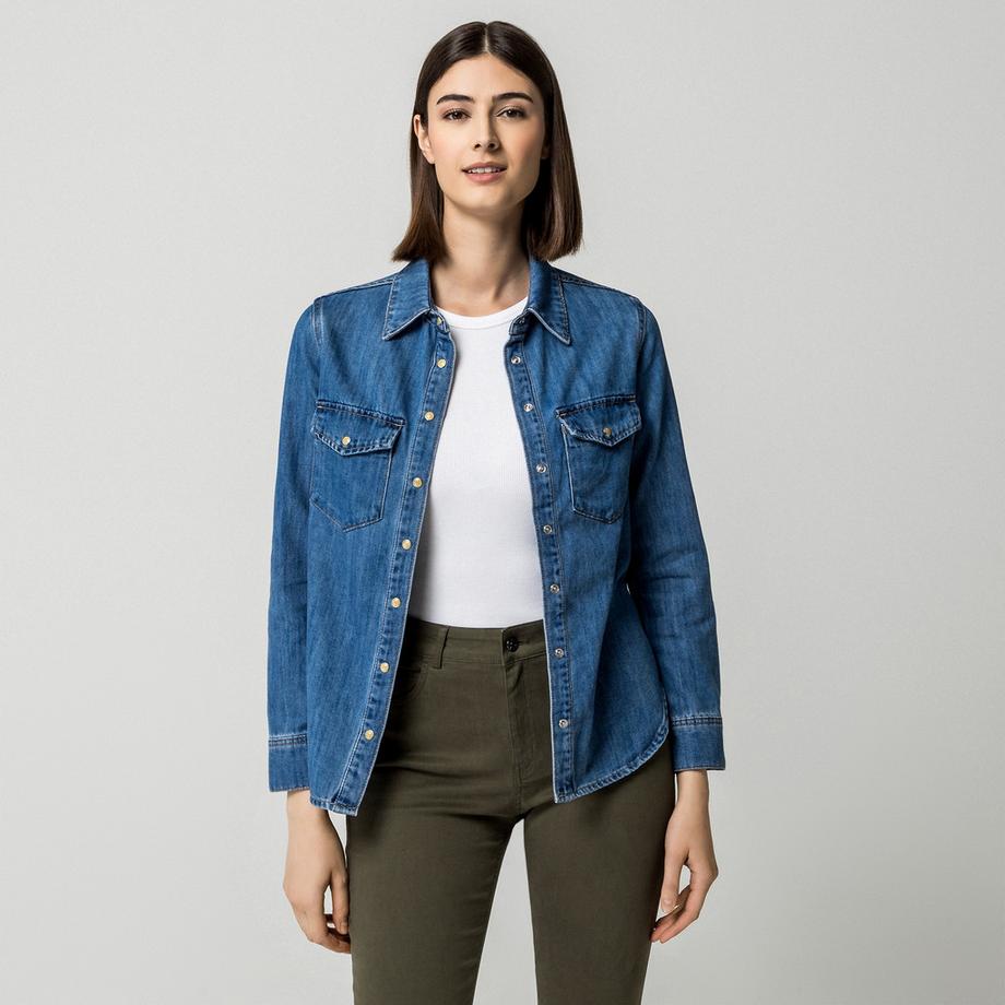 Manor Woman Jeans Langarmhemd  