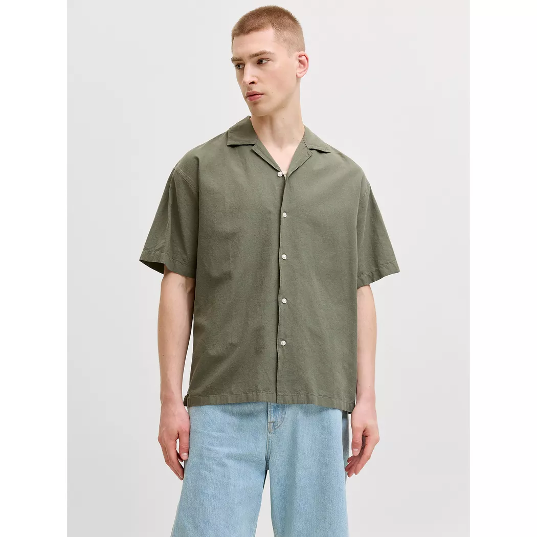 Jack & Jones Chemise à Manches Courtes Ebreeze Linen Blend Resort Dusty Olive L Homme