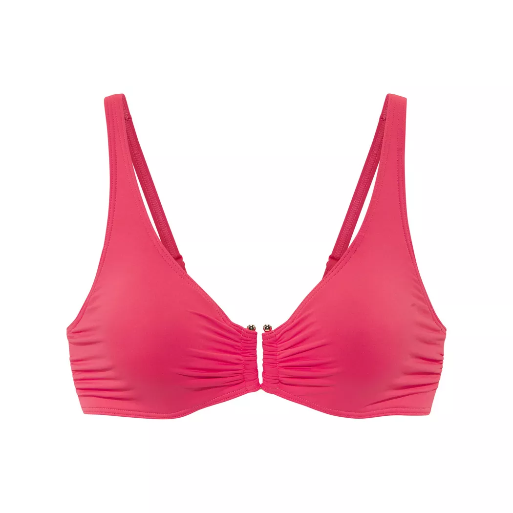 Bügel-Bikini-Top LASCANA "Italy", Damen, Gr. 40, Cup F, orange (koralle), Microfaser, unifarben, Bikini-Oberteile, mit goldfarbigen Accessoire