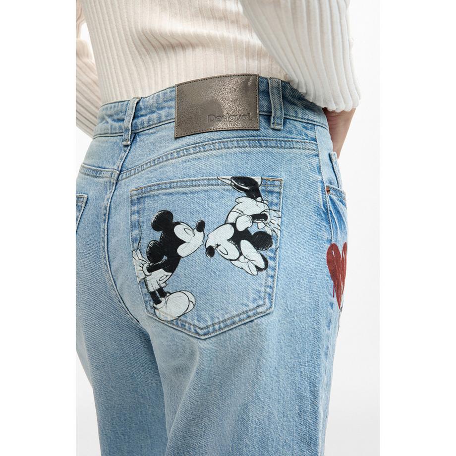 Desigual Jeans Cropped Large avec Imprimé Cœur et Mickey Mouse  