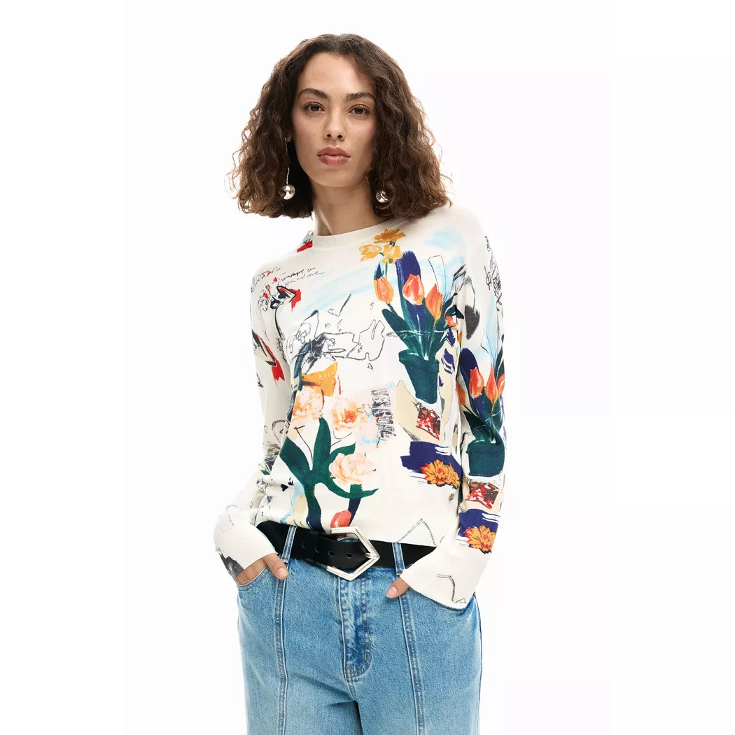 Desigual Pull fin plantes WHITE XL female