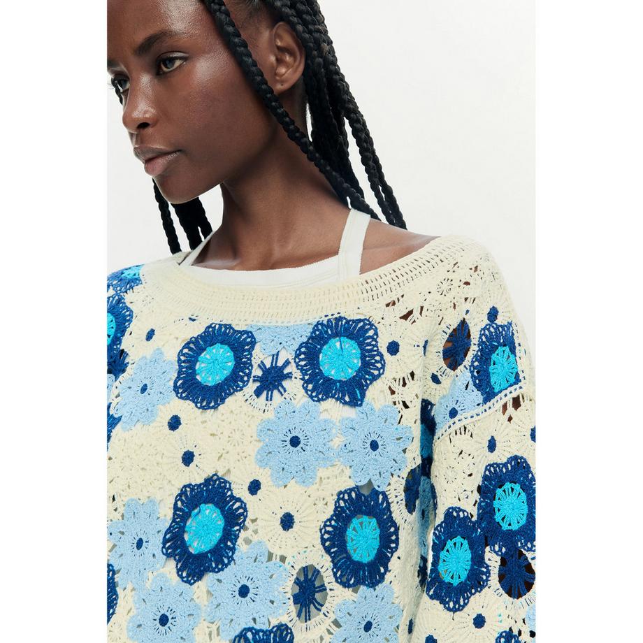 Desigual Maglione con motivo floreale all'uncinetto  