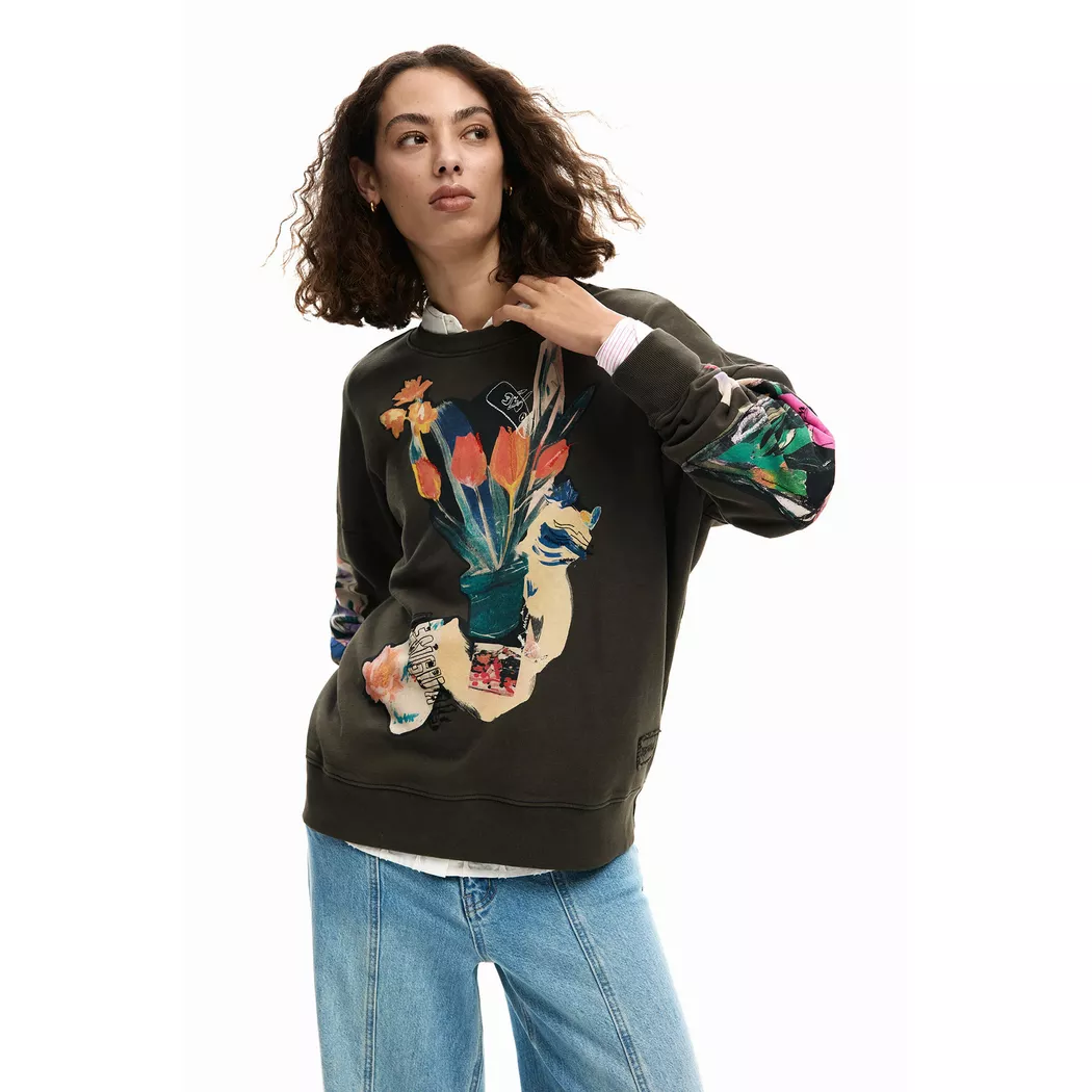 Desigual Sudadera broderies cœur BLACK L female