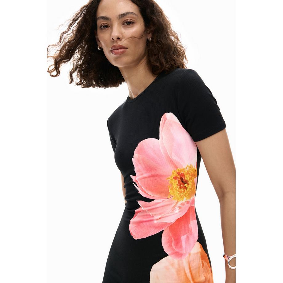 Desigual Robe Midi Imprimé Floral Manches Courtes  