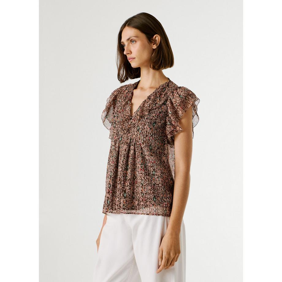 Pepe Jeans London Bluse mit Blumenmuster und Rüschenärmeln  
