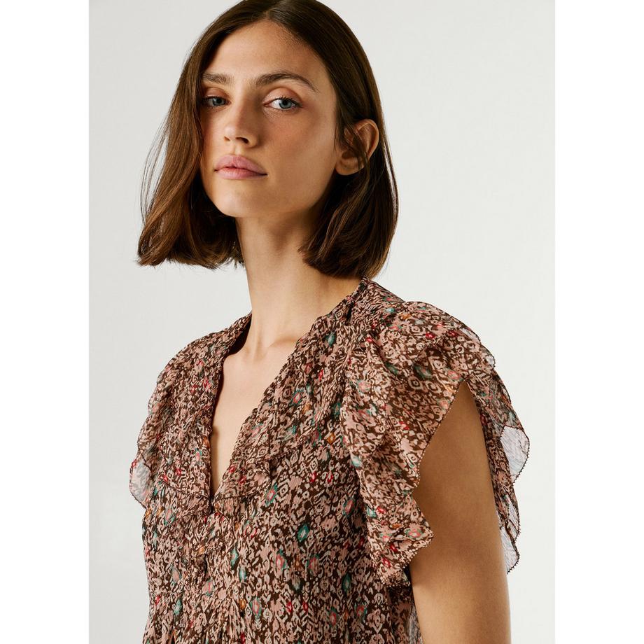 Pepe Jeans London Bluse mit Blumenmuster und Rüschenärmeln  