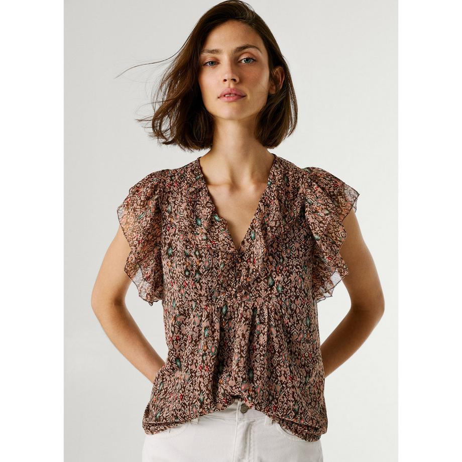 Pepe Jeans London Bluse mit Blumenmuster und Rüschenärmeln  