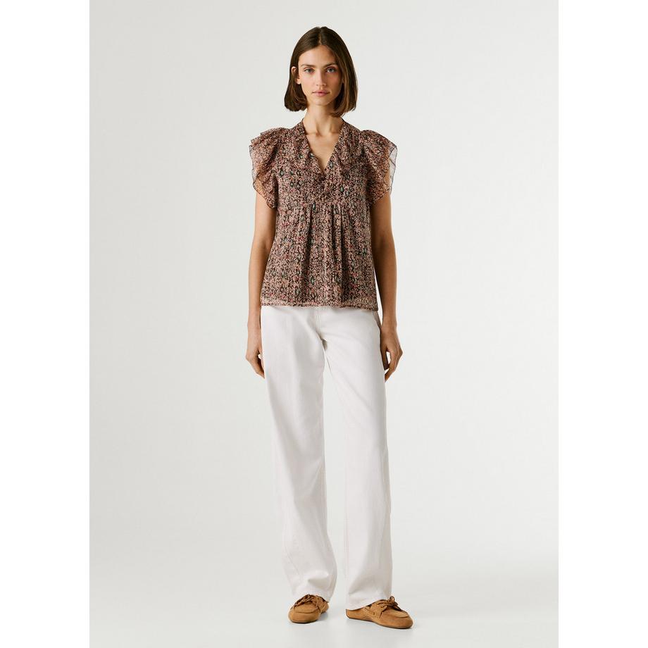 Pepe Jeans London Bluse mit Blumenmuster und Rüschenärmeln  