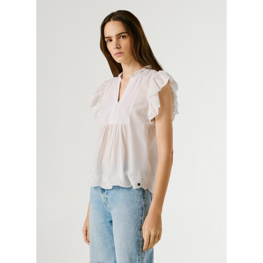 Pepe Jeans London Chemisier brodé à manches volantées  