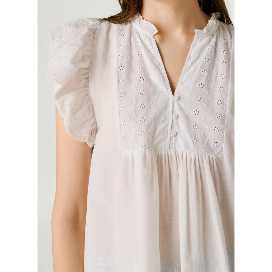 Pepe Jeans London Chemisier brodé à manches volantées  